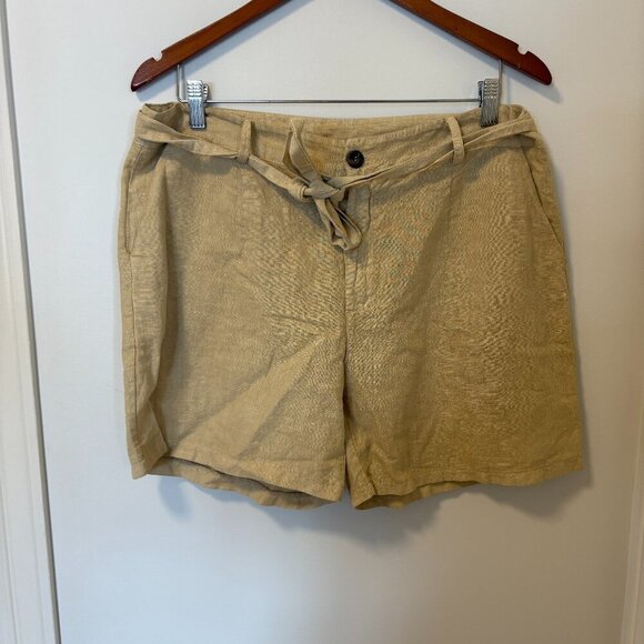 Modai Linen Tan "Hay" Shorts Women's size L Made in Italy with Belt NWT - Picture 1 of 12